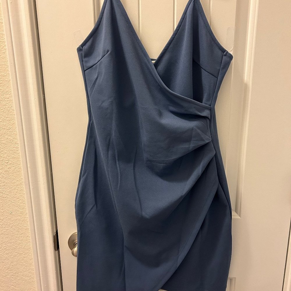 Blue Ruched Side Mini Dress
